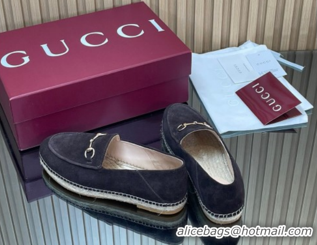 Trendy Design Gucci Suede Flat Espadrilles with Horsebit GG121805 Dark Brown 2026