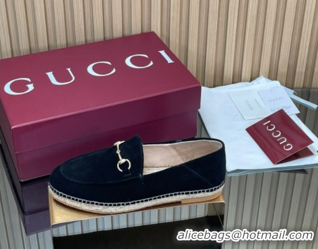 Stylish Gucci Suede Flat Espadrilles with Horsebit GG121805 Black 2026