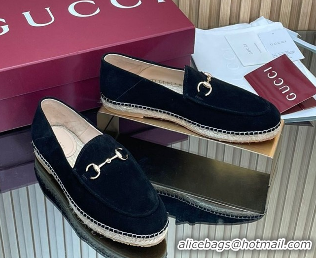 Stylish Gucci Suede Flat Espadrilles with Horsebit GG121805 Black 2026