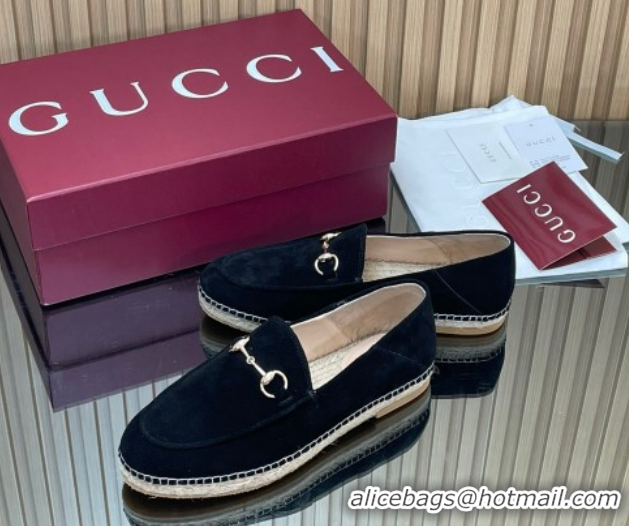 Stylish Gucci Suede Flat Espadrilles with Horsebit GG121805 Black 2026