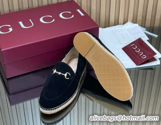 Stylish Gucci Suede Flat Espadrilles with Horsebit GG121805 Black 2026