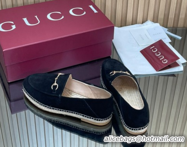 Stylish Gucci Suede Flat Espadrilles with Horsebit GG121805 Black 2026