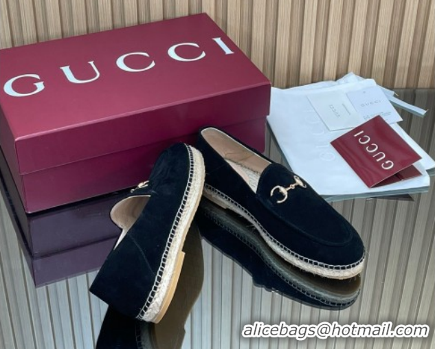 Stylish Gucci Suede Flat Espadrilles with Horsebit GG121805 Black 2026