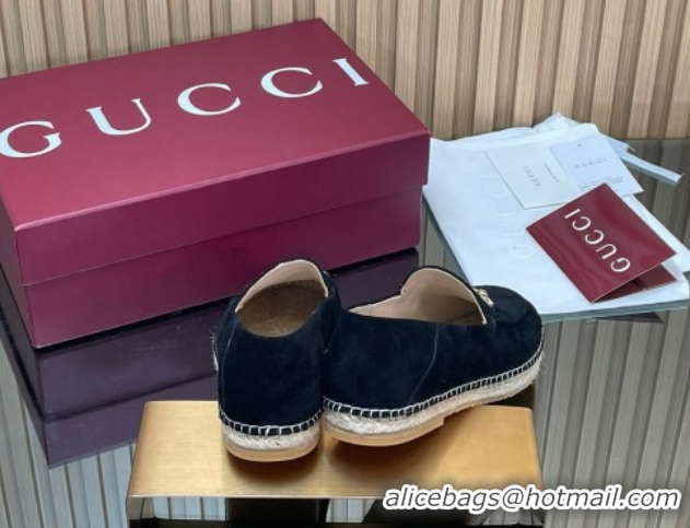 Stylish Gucci Suede Flat Espadrilles with Horsebit GG121805 Black 2026