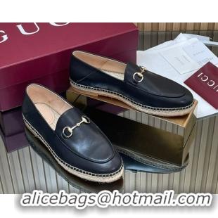 Sophisticated Gucci Calf Leather Flat Espadrilles with Horsebit GG121805 Black 2026