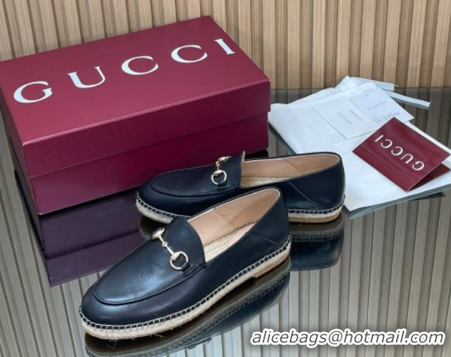 Sophisticated Gucci Calf Leather Flat Espadrilles with Horsebit GG121805 Black 2026