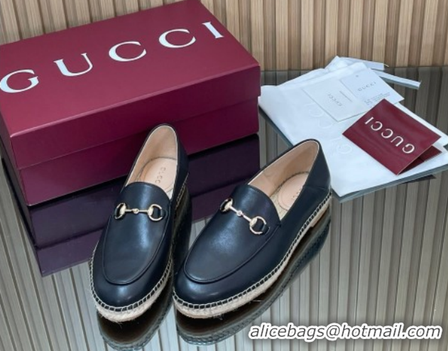 Sophisticated Gucci Calf Leather Flat Espadrilles with Horsebit GG121805 Black 2026