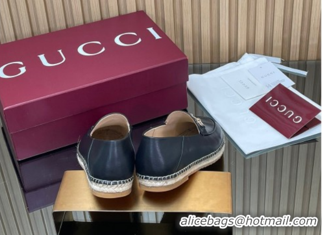 Sophisticated Gucci Calf Leather Flat Espadrilles with Horsebit GG121805 Black 2026