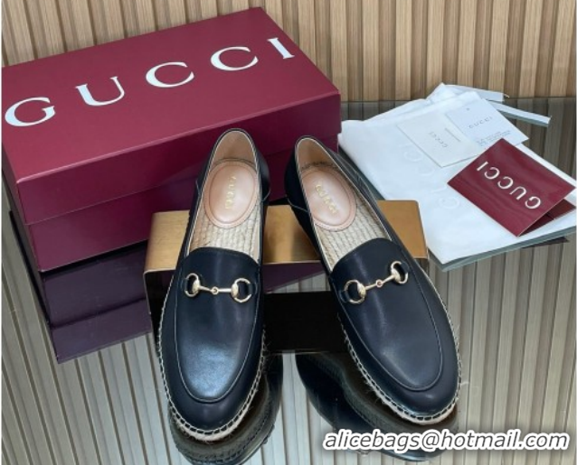 Sophisticated Gucci Calf Leather Flat Espadrilles with Horsebit GG121805 Black 2026
