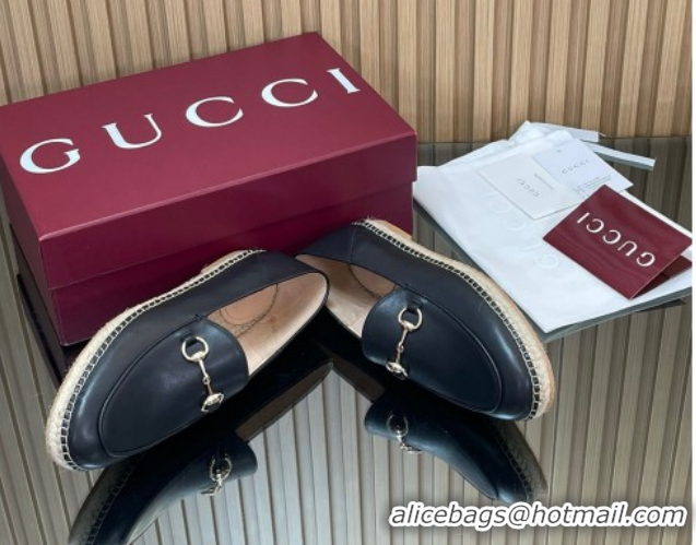 Sophisticated Gucci Calf Leather Flat Espadrilles with Horsebit GG121805 Black 2026