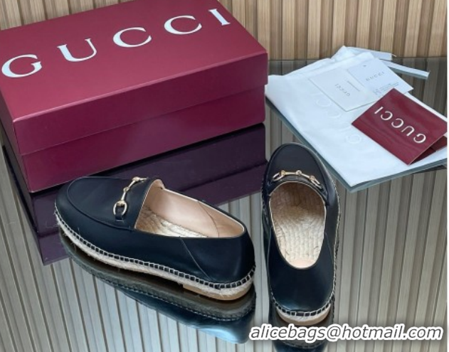 Sophisticated Gucci Calf Leather Flat Espadrilles with Horsebit GG121805 Black 2026