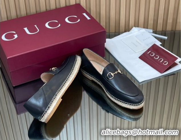 Sophisticated Gucci Calf Leather Flat Espadrilles with Horsebit GG121805 Black 2026
