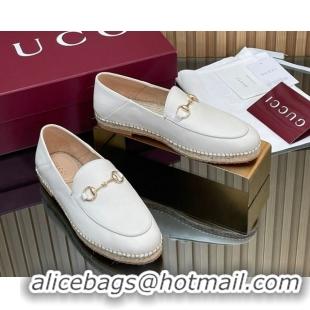 Sumptuous Gucci Calf Leather Flat Espadrilles with Horsebit GG121805 White 2026