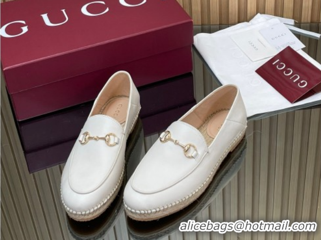 Sumptuous Gucci Calf Leather Flat Espadrilles with Horsebit GG121805 White 2026