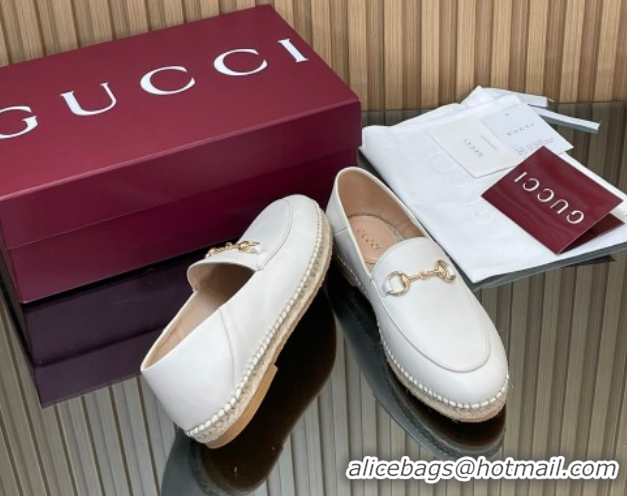 Sumptuous Gucci Calf Leather Flat Espadrilles with Horsebit GG121805 White 2026