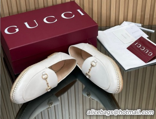 Sumptuous Gucci Calf Leather Flat Espadrilles with Horsebit GG121805 White 2026