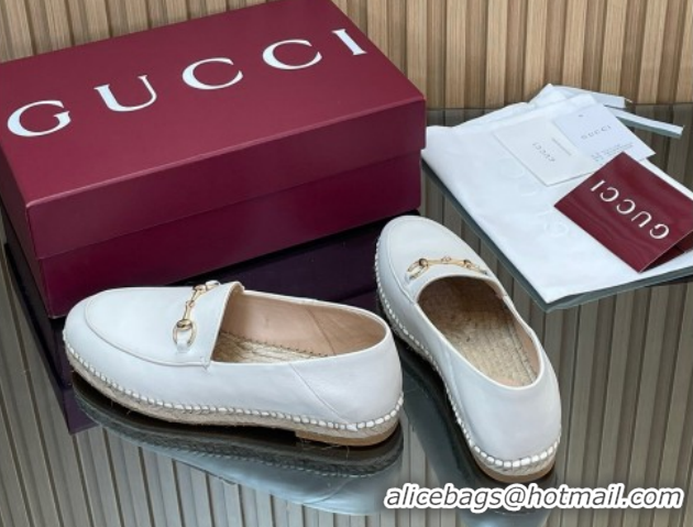 Sumptuous Gucci Calf Leather Flat Espadrilles with Horsebit GG121805 White 2026