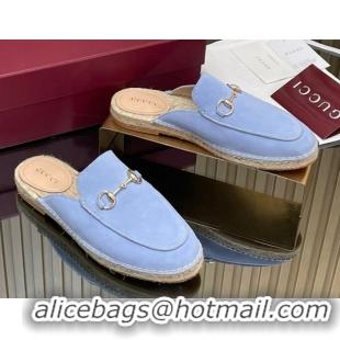 Stylish Gucci Suede Flat Espadrille Mules with Horsebit GG121805 Light Blue 2026