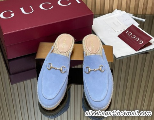Stylish Gucci Suede Flat Espadrille Mules with Horsebit GG121805 Light Blue 2026