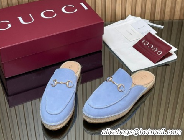 Stylish Gucci Suede Flat Espadrille Mules with Horsebit GG121805 Light Blue 2026