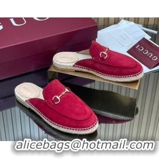 Cheapest Gucci Suede Flat Espadrille Mules with Horsebit GG121805 Red 2026