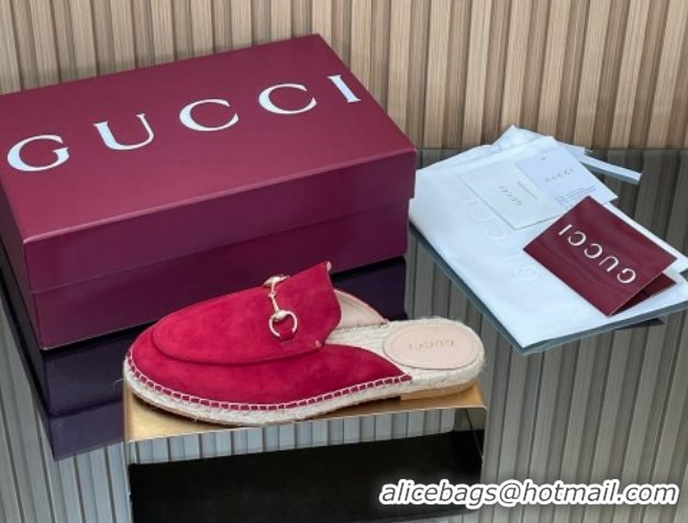 Cheapest Gucci Suede Flat Espadrille Mules with Horsebit GG121805 Red 2026