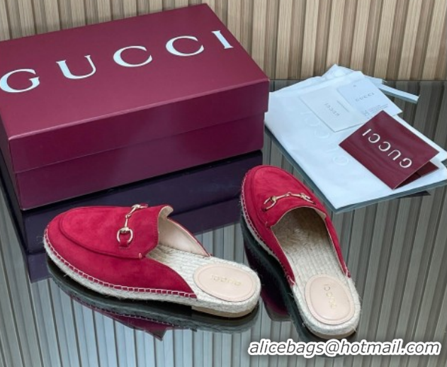 Cheapest Gucci Suede Flat Espadrille Mules with Horsebit GG121805 Red 2026