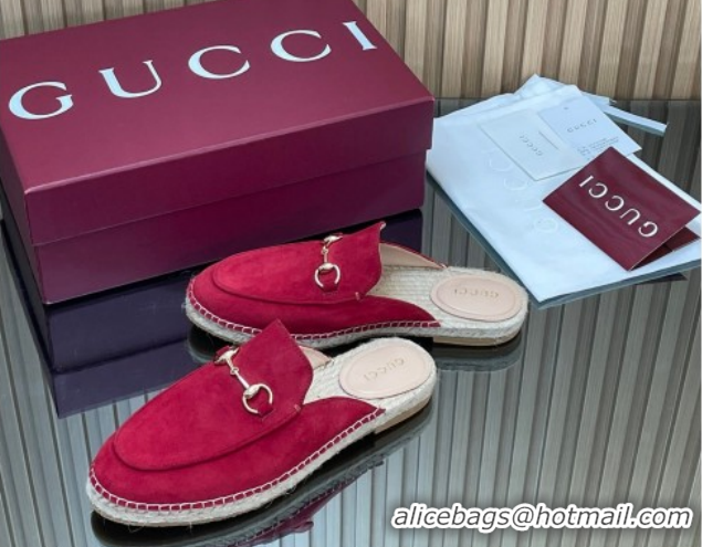 Cheapest Gucci Suede Flat Espadrille Mules with Horsebit GG121805 Red 2026