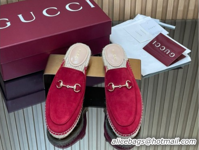 Cheapest Gucci Suede Flat Espadrille Mules with Horsebit GG121805 Red 2026
