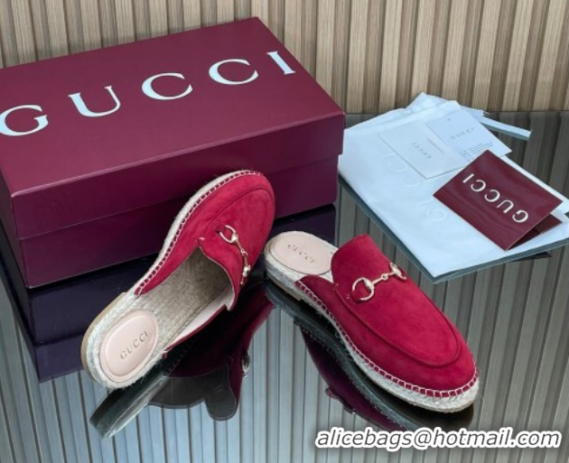 Cheapest Gucci Suede Flat Espadrille Mules with Horsebit GG121805 Red 2026