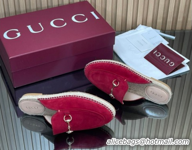 Cheapest Gucci Suede Flat Espadrille Mules with Horsebit GG121805 Red 2026