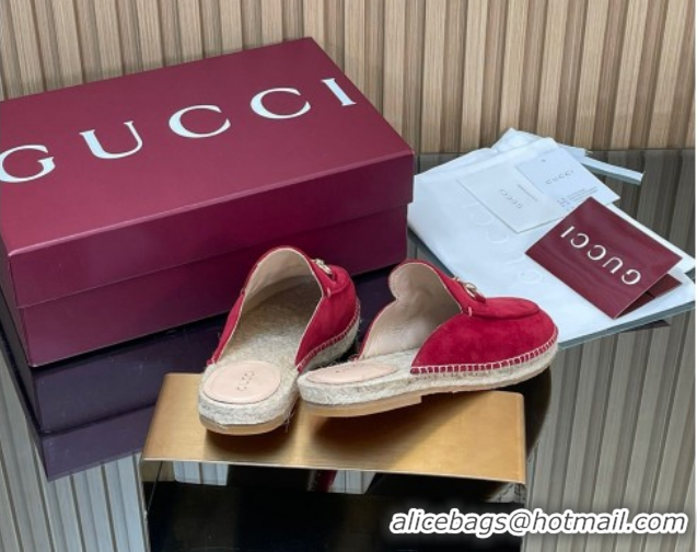 Cheapest Gucci Suede Flat Espadrille Mules with Horsebit GG121805 Red 2026