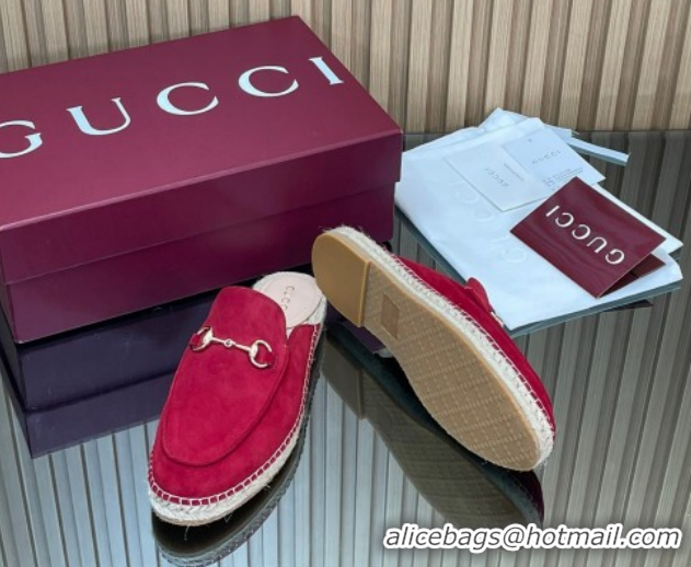 Cheapest Gucci Suede Flat Espadrille Mules with Horsebit GG121805 Red 2026