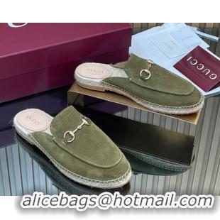 Duplicate Gucci Suede Flat Espadrille Mules with Horsebit GG121805 Green 2026