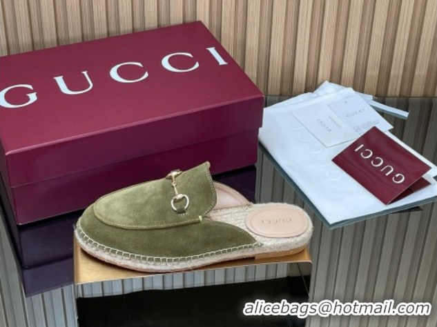 Duplicate Gucci Suede Flat Espadrille Mules with Horsebit GG121805 Green 2026