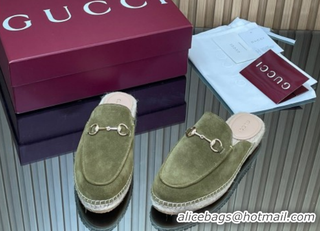 Duplicate Gucci Suede Flat Espadrille Mules with Horsebit GG121805 Green 2026