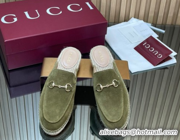 Duplicate Gucci Suede Flat Espadrille Mules with Horsebit GG121805 Green 2026