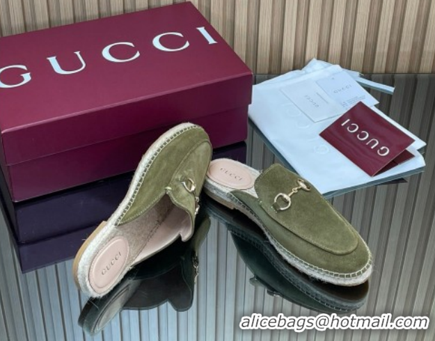 Duplicate Gucci Suede Flat Espadrille Mules with Horsebit GG121805 Green 2026