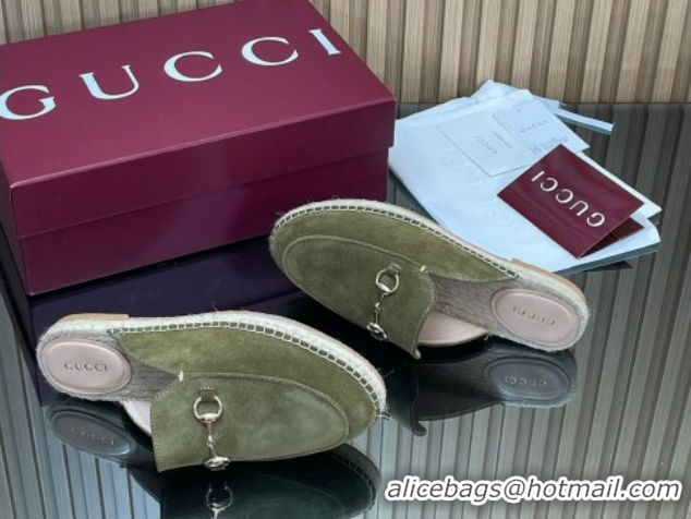 Duplicate Gucci Suede Flat Espadrille Mules with Horsebit GG121805 Green 2026