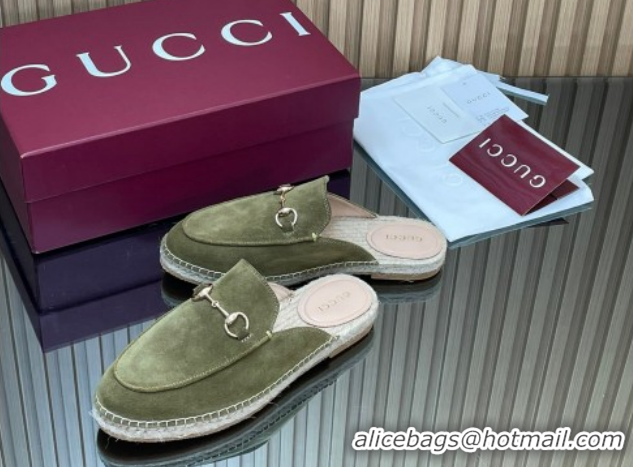 Duplicate Gucci Suede Flat Espadrille Mules with Horsebit GG121805 Green 2026