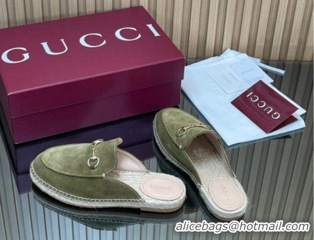 Duplicate Gucci Suede Flat Espadrille Mules with Horsebit GG121805 Green 2026