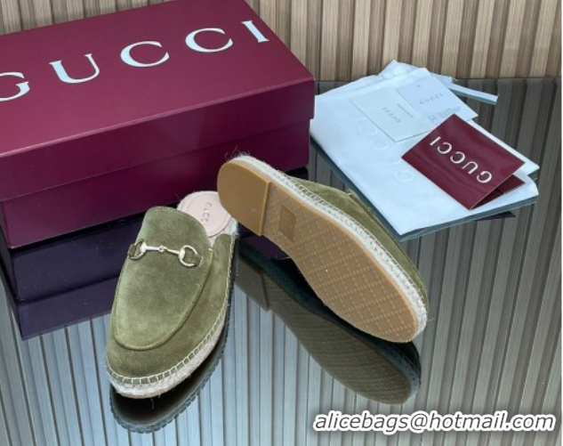 Duplicate Gucci Suede Flat Espadrille Mules with Horsebit GG121805 Green 2026