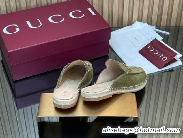 Duplicate Gucci Suede Flat Espadrille Mules with Horsebit GG121805 Green 2026