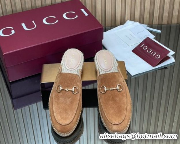 Perfect Gucci Suede Flat Espadrille Mules with Horsebit GG121805 Light Brown 2026