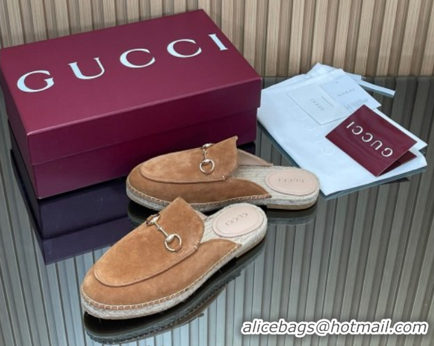 Perfect Gucci Suede Flat Espadrille Mules with Horsebit GG121805 Light Brown 2026
