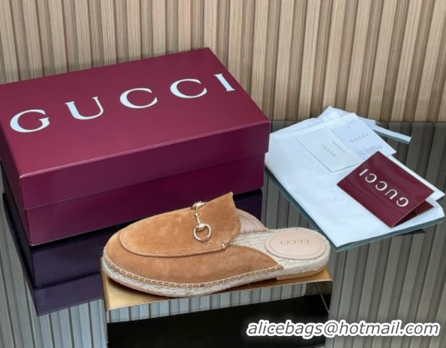 Perfect Gucci Suede Flat Espadrille Mules with Horsebit GG121805 Light Brown 2026