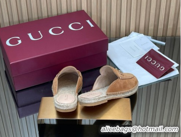 Perfect Gucci Suede Flat Espadrille Mules with Horsebit GG121805 Light Brown 2026