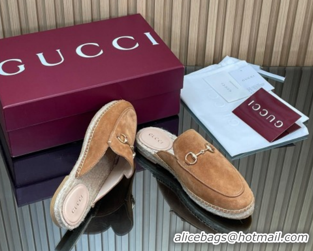 Perfect Gucci Suede Flat Espadrille Mules with Horsebit GG121805 Light Brown 2026