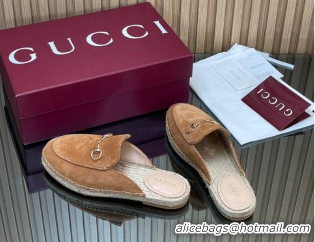 Perfect Gucci Suede Flat Espadrille Mules with Horsebit GG121805 Light Brown 2026