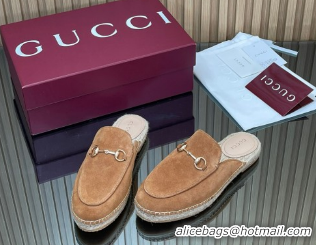 Perfect Gucci Suede Flat Espadrille Mules with Horsebit GG121805 Light Brown 2026